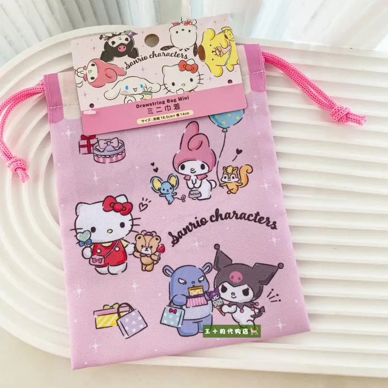 18Cm Sanrio Cartoon Drawstring Bag Cinnamoroll Mymelody Kuromi Kitty Cotton Storage Bag Plush Anime Toys for Friends Gift