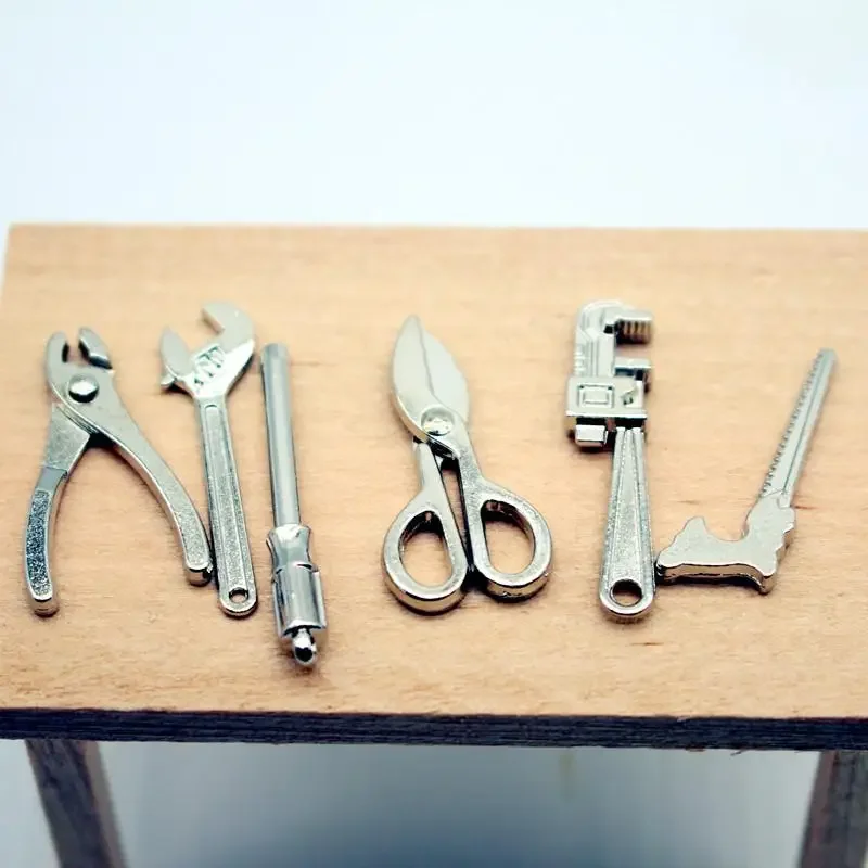 5 pçs 1:12 casa de bonecas em miniatura liga chave ajustável alicate ferramentas conjunto modelo reparo para casa boneca decoração crianças fingir jogar brinquedos