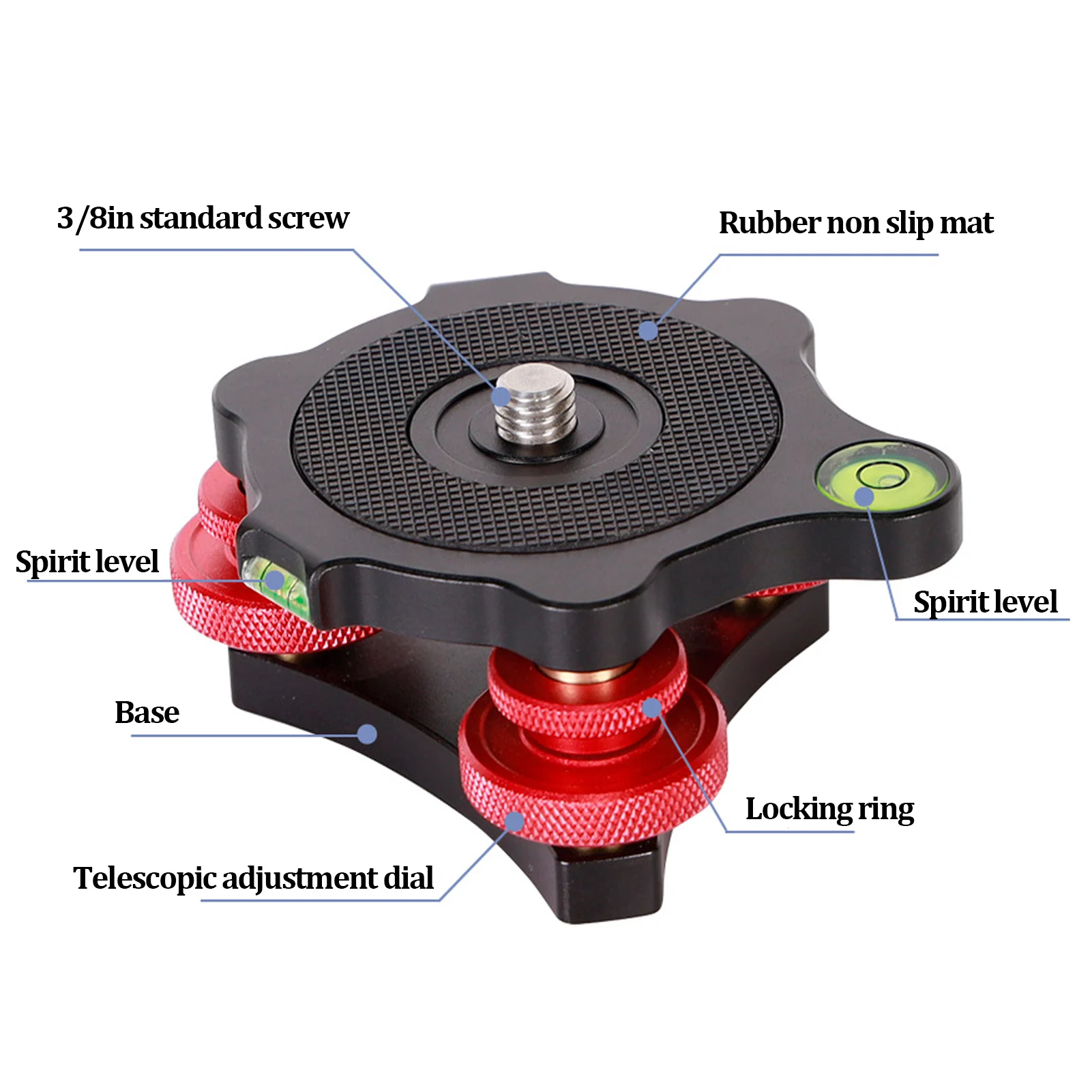 LP‑64 Camera Tripod Ball Head Leveling Base Aluminum Triple Wheel Leveler Bubble Level LP‑64 Camera Tripod Leveling Base