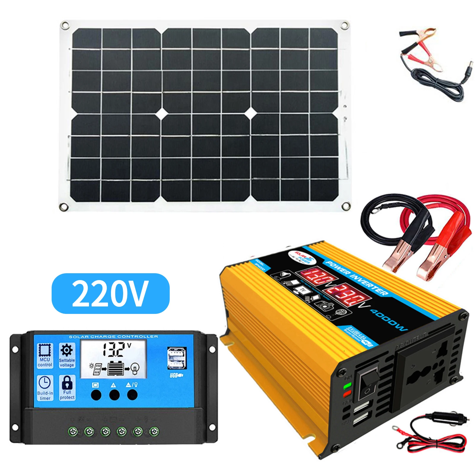 Solar Panel System 18V 20W Solar Panel 30A Charge Controller with Dual USB Car Solar Inverter Kit Complete Power Generation