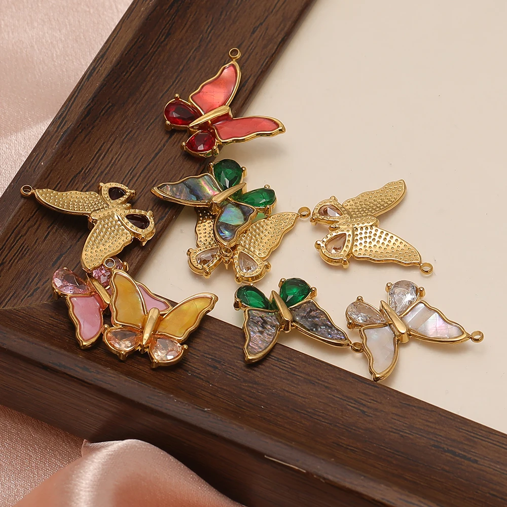 3 Stück Edelstahl-Schmetterlingsanhänger mit Zirkonia für DIY-Schmuckherstellung, exquisite Halsketten- und Ohrringzubehör für Damen – Detail 4