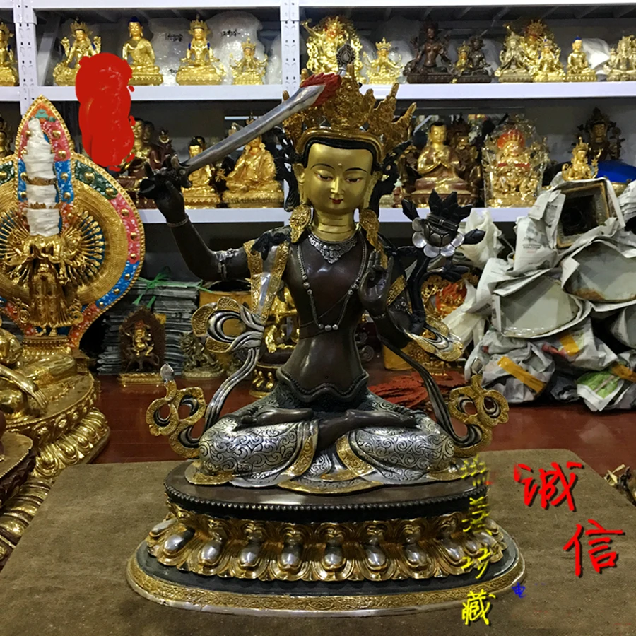 high grade HOME Altar efficacious Talisman Buddhism gilding Bodhisattva Manjusri buddha COPPER statue 45cm LARGE A+