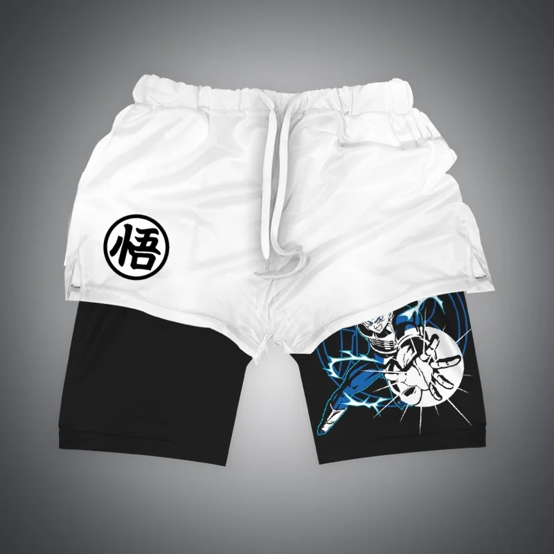 2024 New Dragon Ball Son Goku Shorts Anime Men Double Layer Sports Short Pants Cartoon Sportswear Jogger Breathable Beach Pants