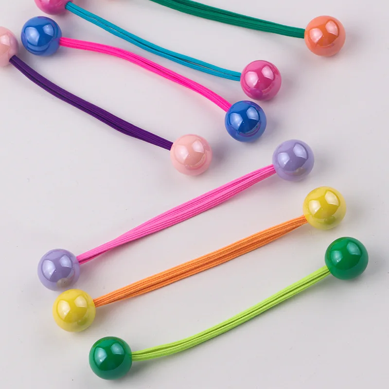 2 pz/set colori caramella perline acriliche cravatta per capelli a sfera per ragazze elastici per capelli elastici per bambini fasce per capelli