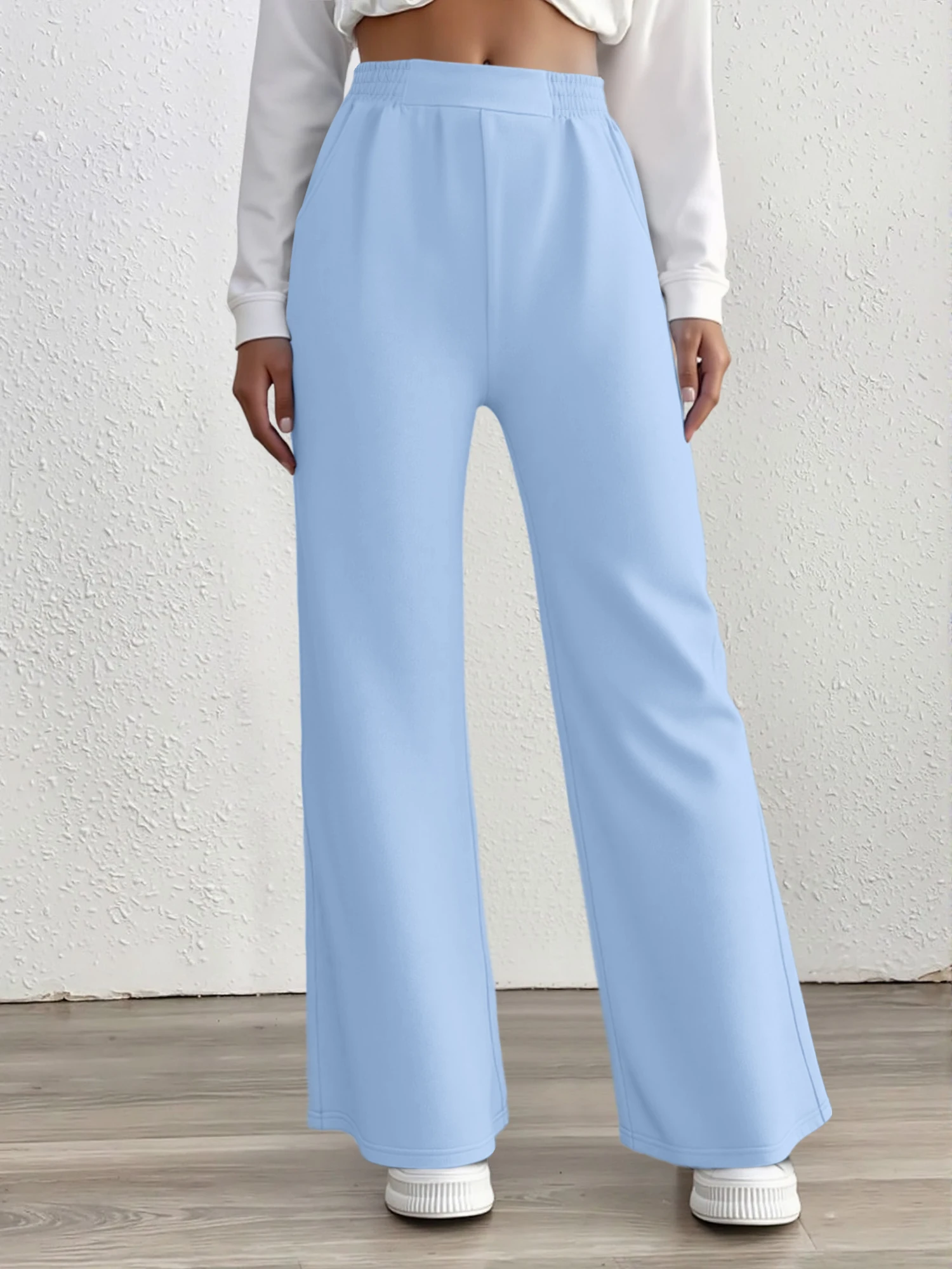 

Стильные уличные брюки с высокой талией и широкими штанинами для женщин, однотонные брюки с эластичной талией для ночного клуба, дня рождения, вечеринки