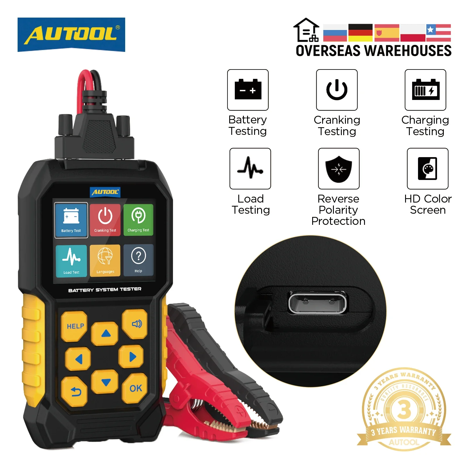 AUTOOL BT460 12V 24V Car Battery Tester Automotive Load Tester Auto Battery Analyzer Charging Cranking System Tester PK BT360