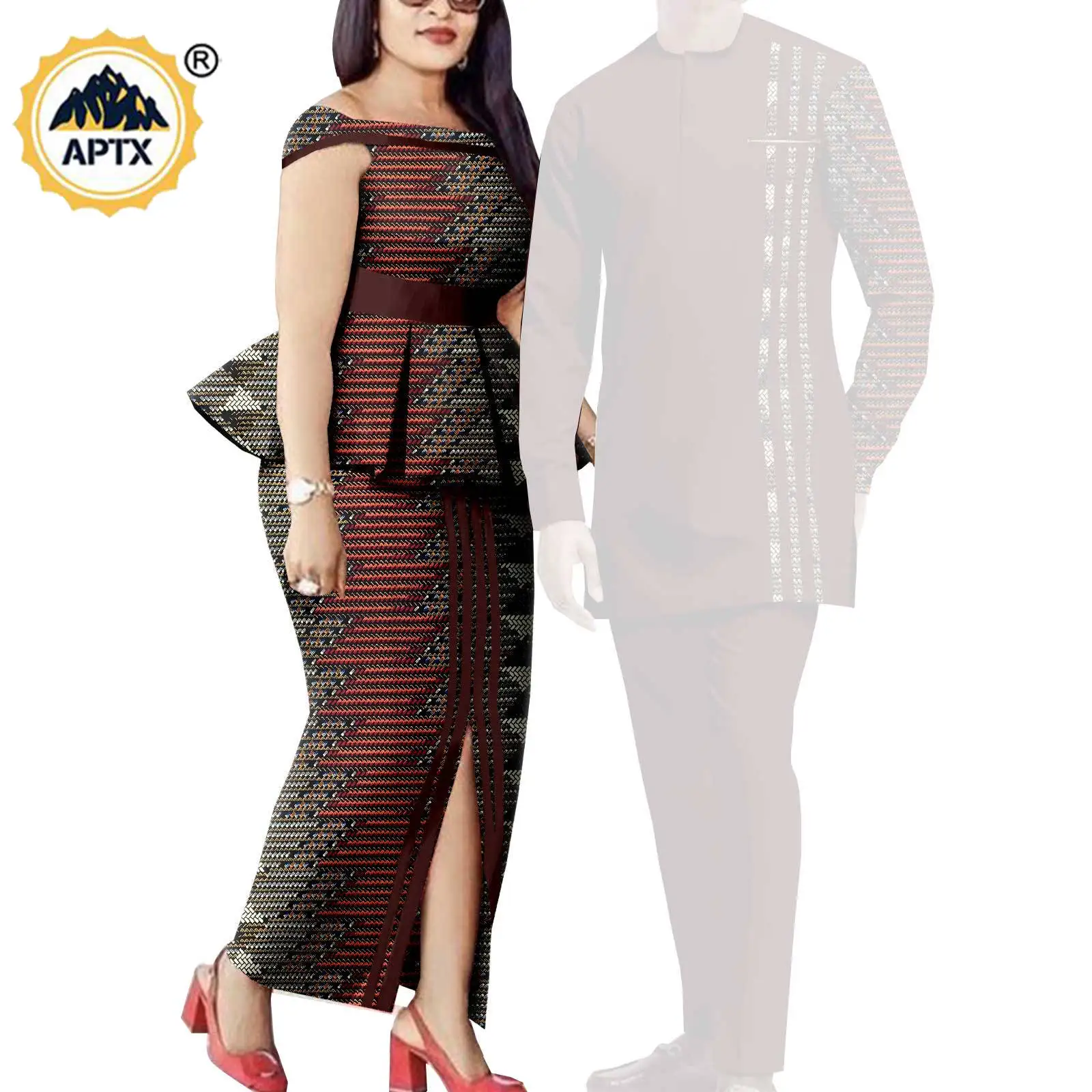 Matching Couple Outfits Men Shirts and Pants Sets Dashiki African Dresses for Women Top and Split Skirts for Wedding Y23C006