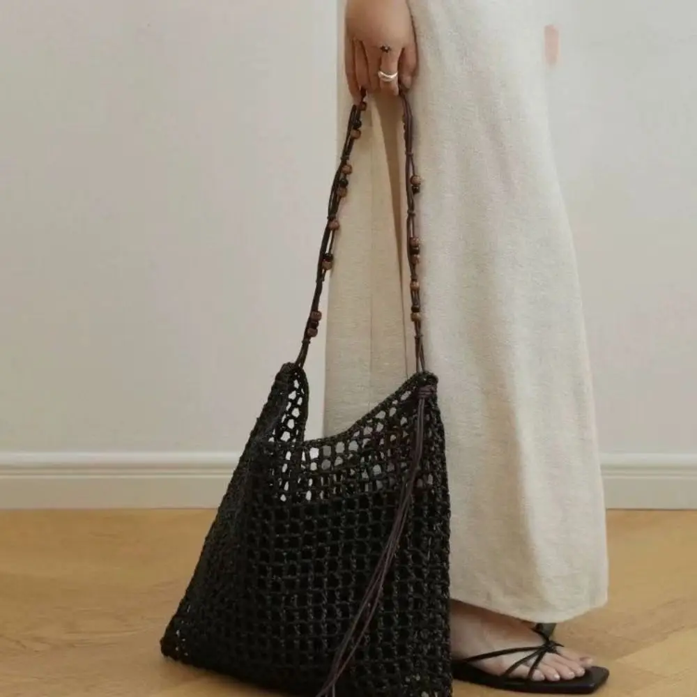 

Trendy Large Capacity Lafite Straw Bag Handmade Fashion Grass Woven Bag Drawstring Simple Weave Tote Bag Women