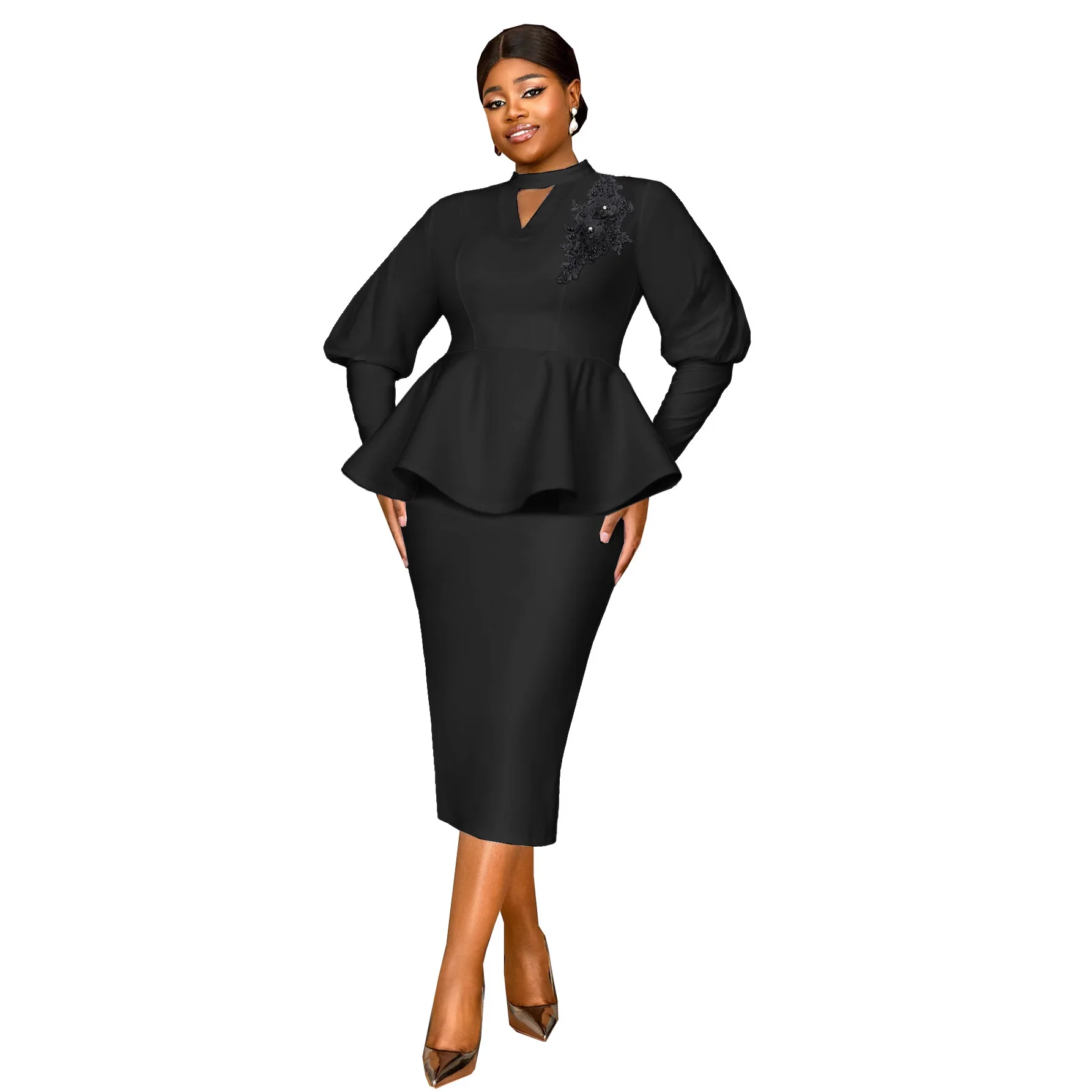 

L-4XL Plus Size African Clothes for Women 2026 Spring African Long Sleeve Polyester Black White Party Evening Africa Clothing