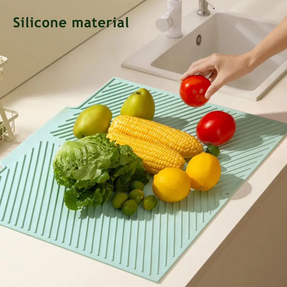 Silicone Dish Drying Mat for Kitchen Counter Fast Drain Heat Resistant Pot Holder Silicone Mat Non-Slip Protector Pad