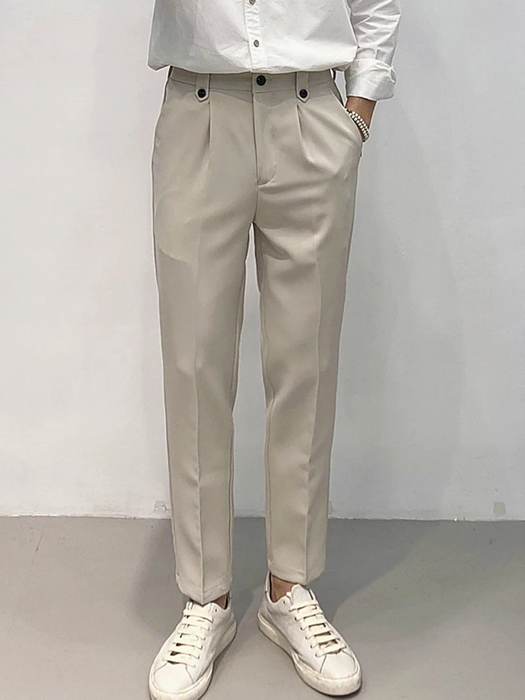 

Slim Fit Men's West Pants Dra Smooth Small Foot Nine Points Casual Pants Thin Elastic Waist Bla Youth Faion Autumn