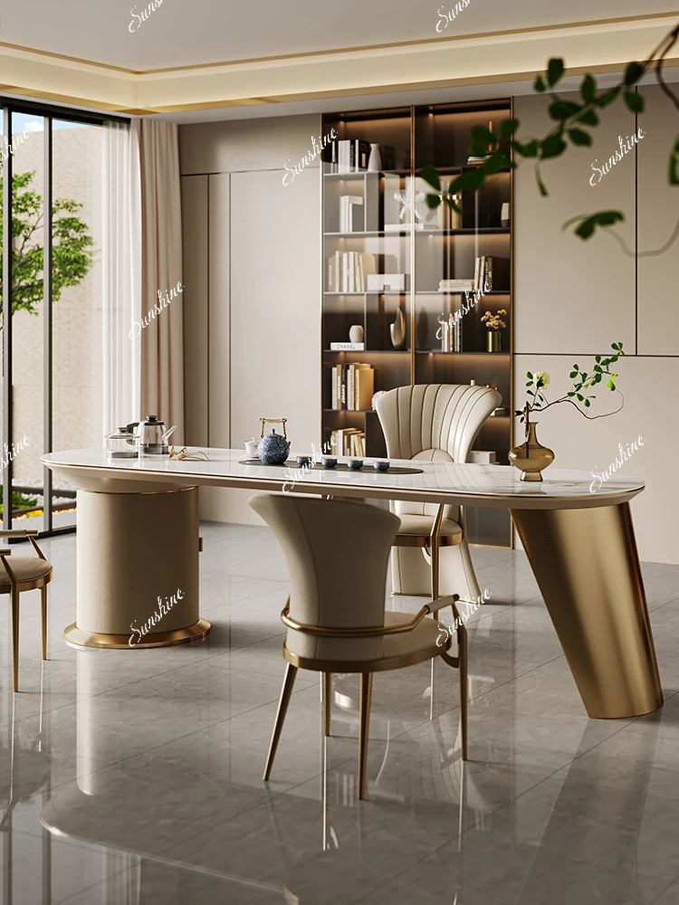 Italian rock slab modern simplicity high-end tea table chair kettle integrated office home light luxury