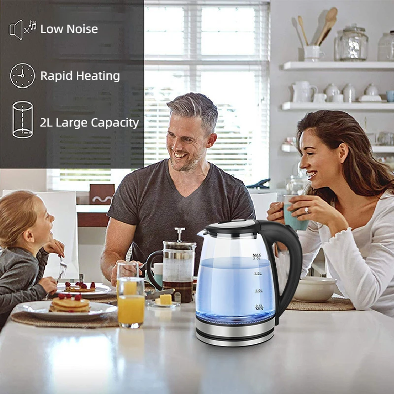 2.0L Electric Kettle Tea Coffee Thermo Pot Glass Hot Water Boiler 1500W Quick Boiling Kitchen Smart Kettle Temperature Control