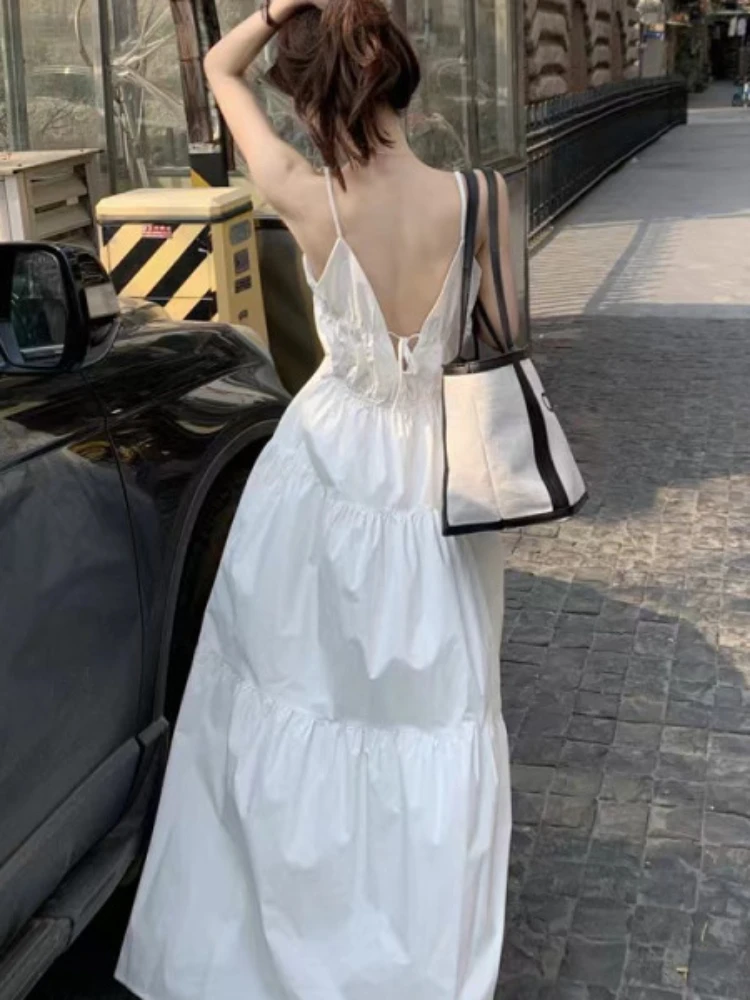 Summer Dresses Women Suspender Solid Korean Style Chic High Street Holiday Beach Hotsweet Simple Versatile Prevalent Cozy Maxi image 6