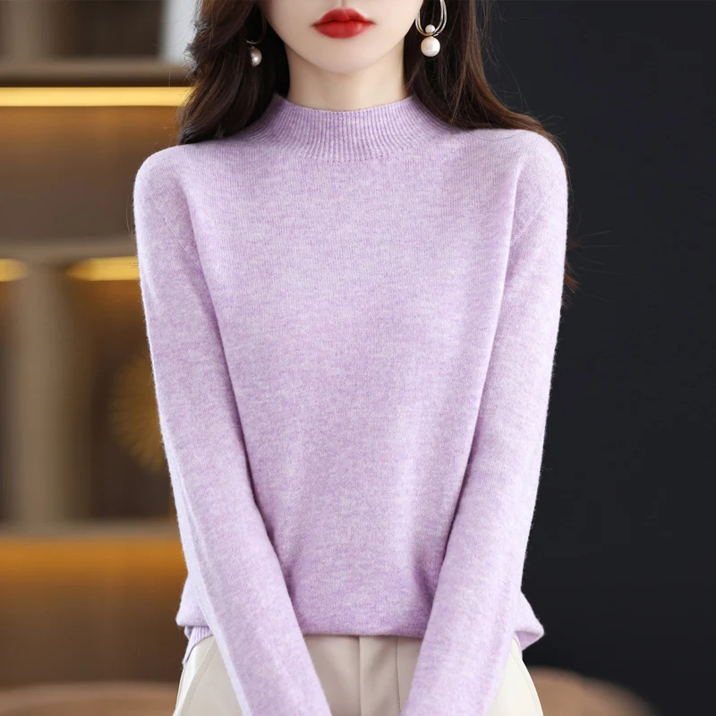 100% Pure Wool Sweater Women\'s Half Turtleneck Pullover Sweater 2022 Autumn Winter New Solid Color Outer Wear All-Match Slim Top