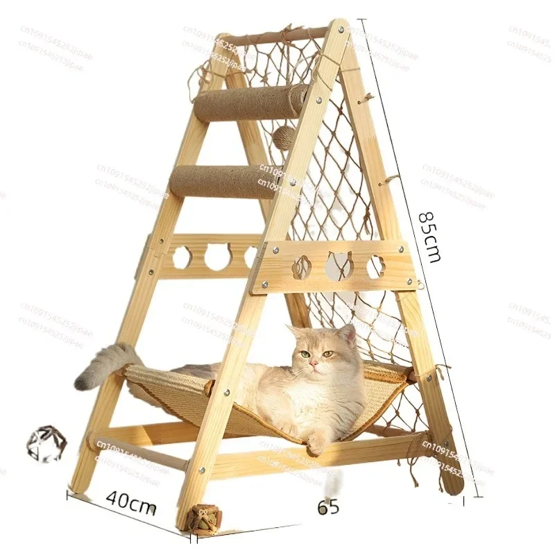 Cat climbing frame, integrated cat scratching board toy, solid wood cat scratching pillar,