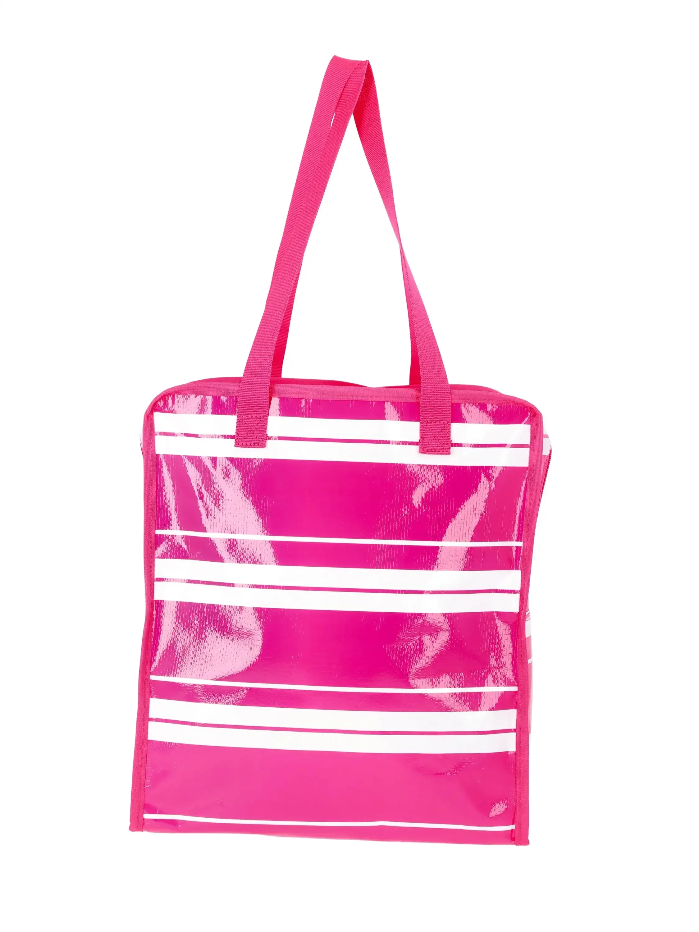 レディース カラー ミー サマー 再利用可能なトートバッグ、フューシャ バースト ストライプ