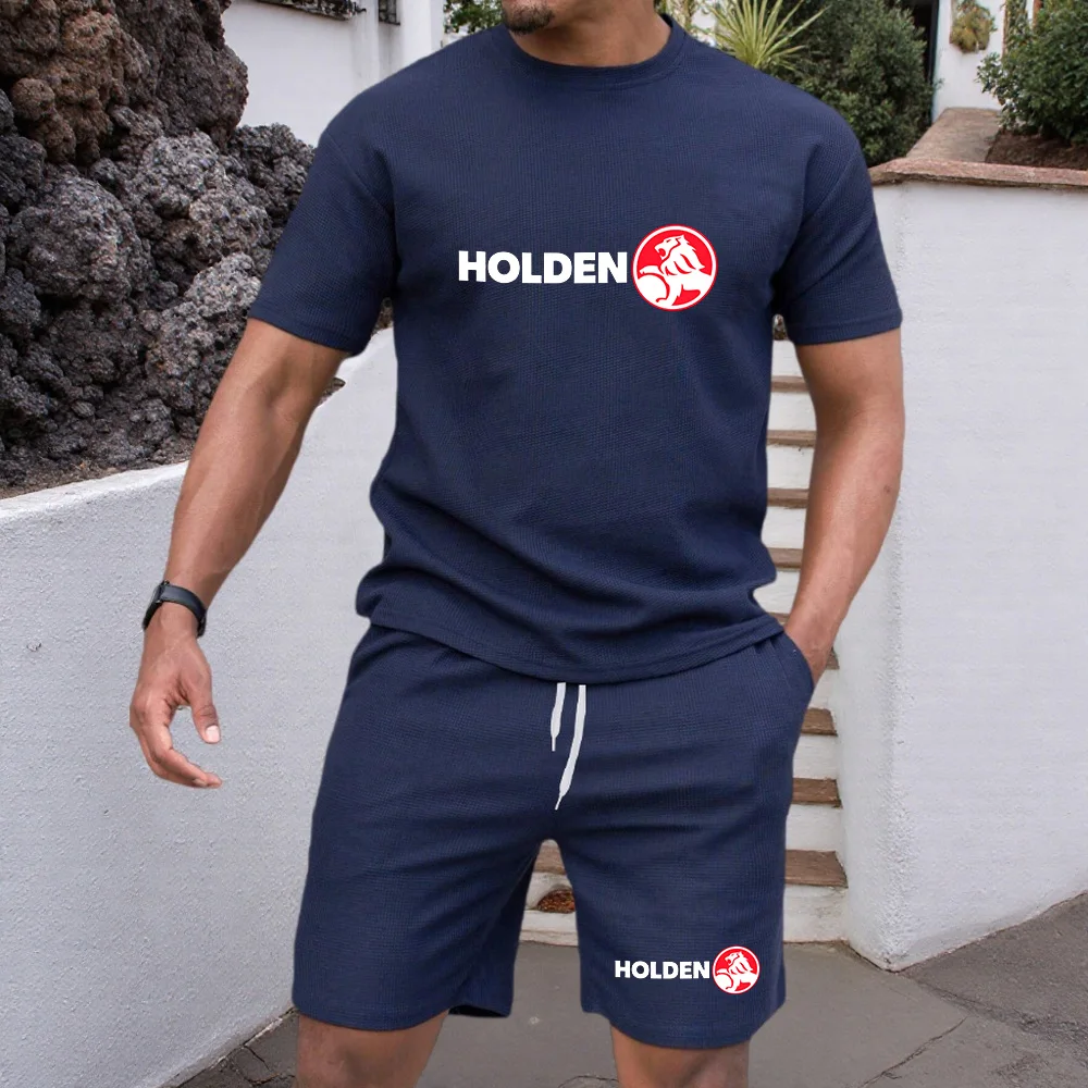 

Fashionable summer casual short sleeved T-shirt and shorts set round neck men's short sleeved breathable sports set two-piece