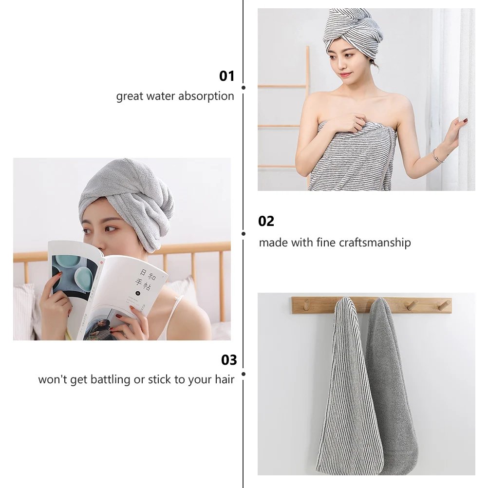

2pcs Thickened Fast Drying Hair Cap Superfine Fibre Reusable Shower Towel For Women Home Gym Travel Bath Face Washing