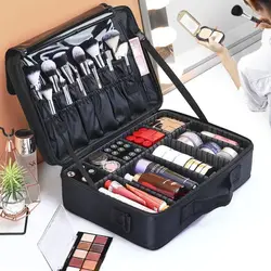 Leather Travel Makeup Bag For Women Makeup Storage Case Waterproof Beauty Brush Cosmetic Tool Professional Beautician Suitcase