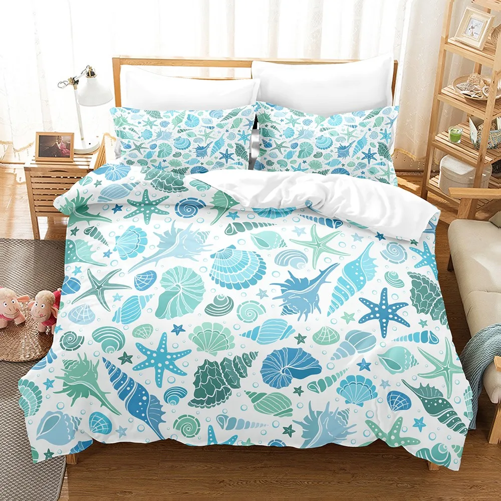 Cute Ocean Friends 3D Bedding Set  Comforter Set for Kids Girls 3PCS Toddler Size Sea Horse Couch Print in Soothing Pastels Gift
