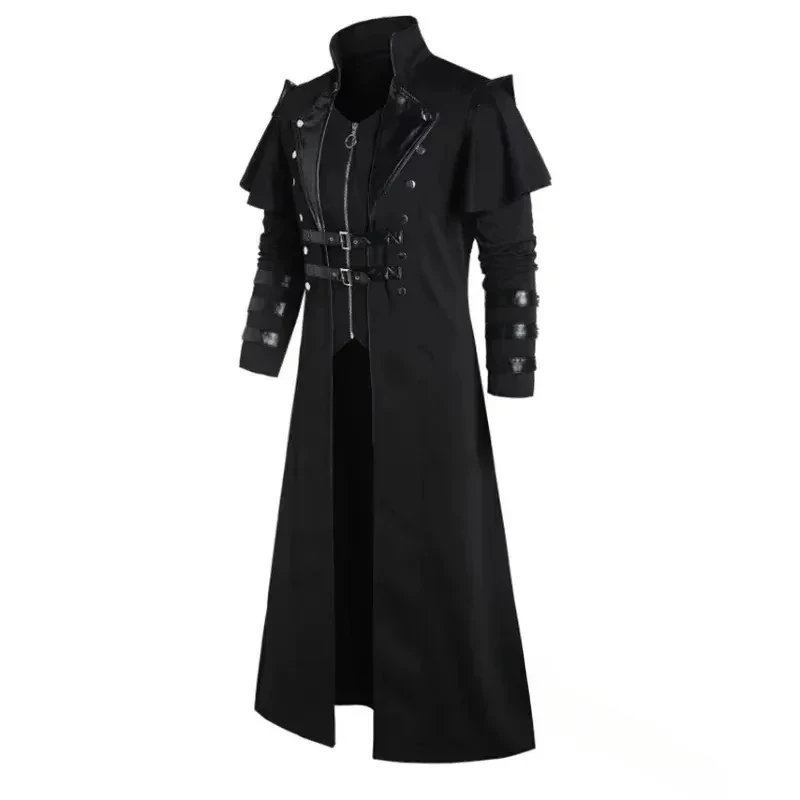 

A;3\v,7'd/Men's Victorian Trench Coat, Fine Solid Collar, Double Breasted, Zipper, Medieval Steampunk, Longx;4'v\6,b/