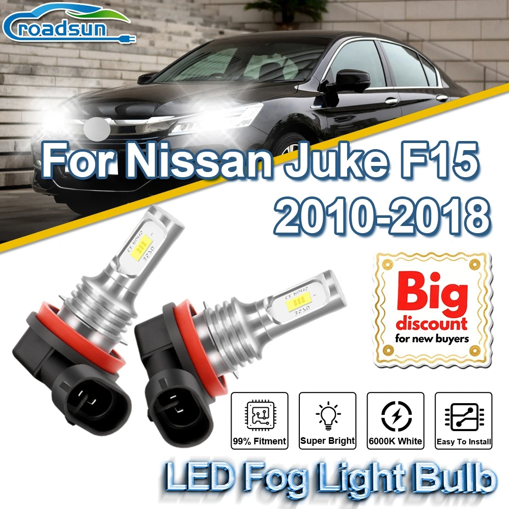 

ROADSUN For Nissan Juke F15 2010 2011 2012 2013 2014 2015 2016 2017 2018 Canbus LED Fog Light Bulbs Upgrade Fog Lamp Ampoules