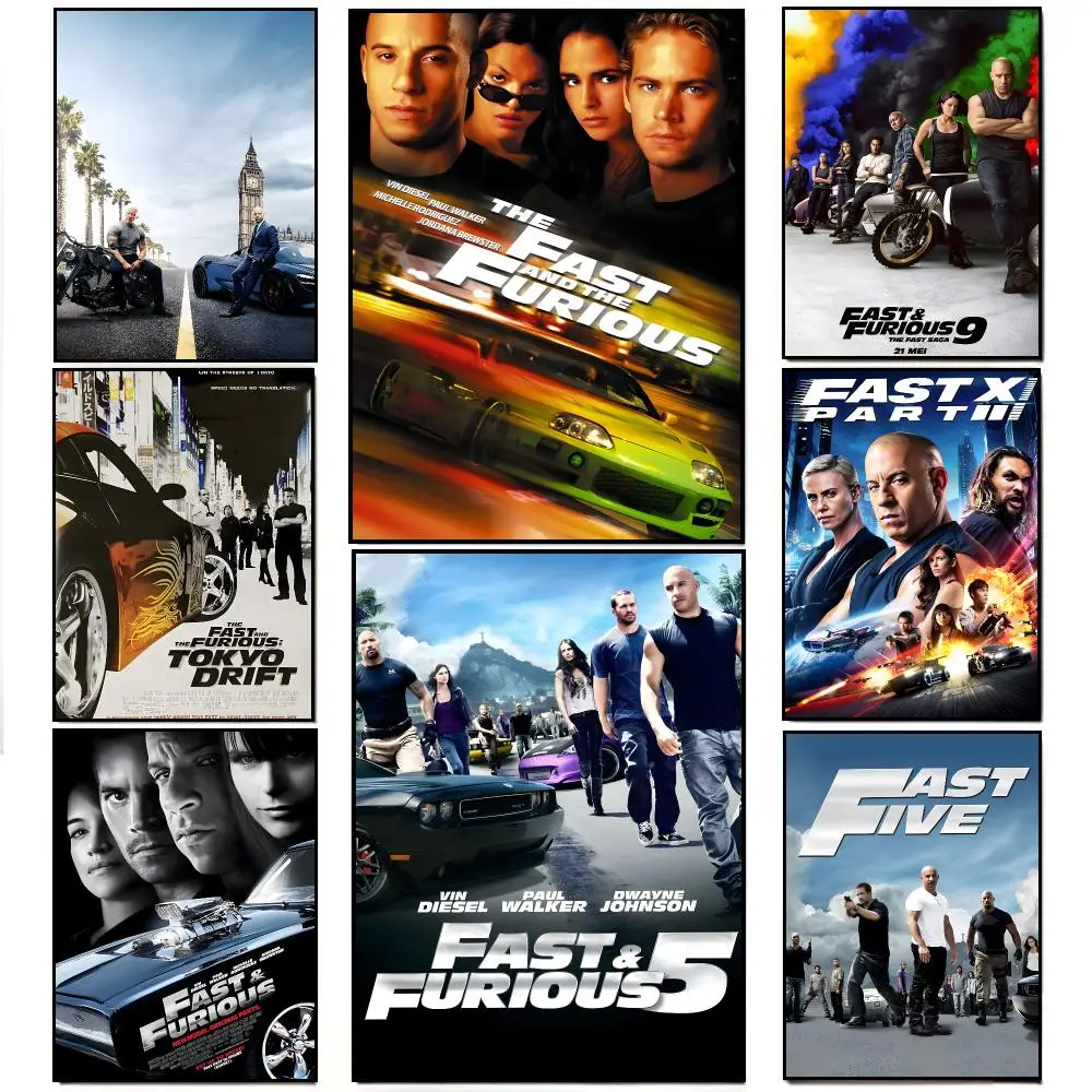 Action Movie F-Fast And Furious Poster Frameless Wall Art Print, Peel-and-Stick Removable
