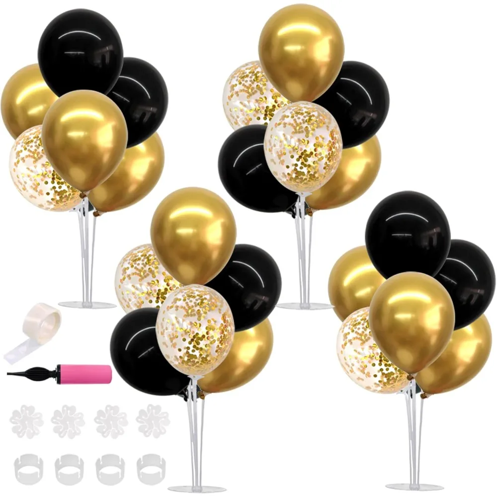 

4 Set Black Gold Balloon, Centerpieces for Table, Balloon Stand Kit for Black Gold Party Decor Birthday Decorations