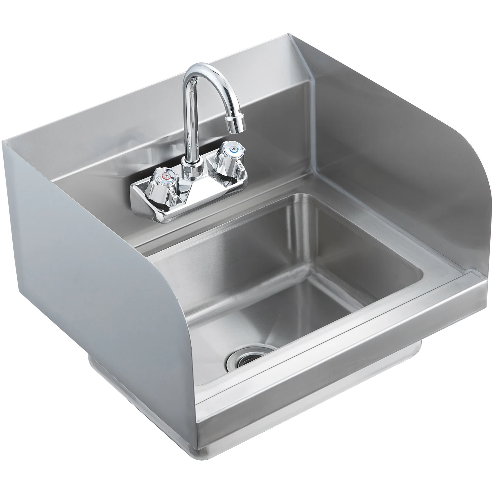 Stainless Steel Wall Mount Commercial Hand Sink with  and Side Splash Hand Basin for Restaurant Bar RV Bathroom Kitchen