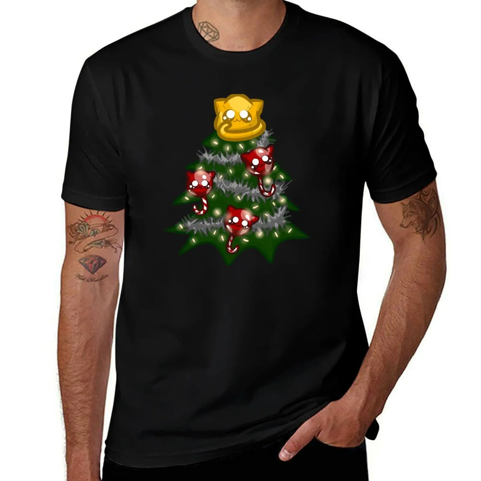 

shirt cotton Christmas T-Shirt shirts Tree heavy t Kitties man tshirt man graphic t T-Shirt