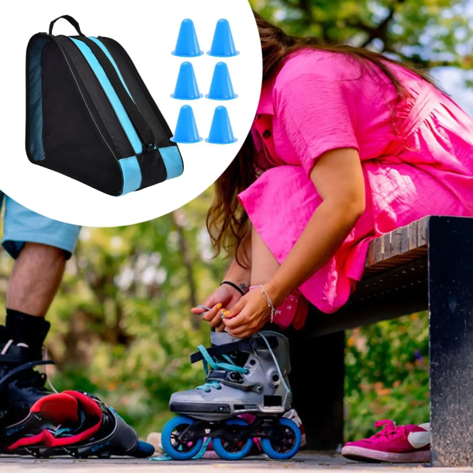 

Kids Roller Skate Bag Waterproof Nylon Adjustable Strap Multi Layer Artistic Skating Backpack for Quad Skates