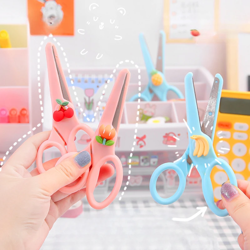 Cute Cartoon Student Round Head Safety Scissors DIY Paper Cutting Hand Scissors Portable Office Art Scissors