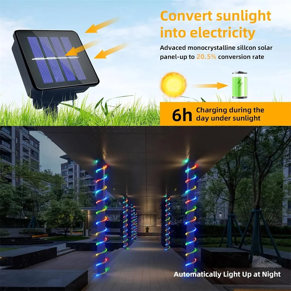 

String Lights Solar Tube Rope Fairy Waterproof Remote Control Garland LED Festoon 7/12/22M Outdoor New Year Wedding Xmas Decor
