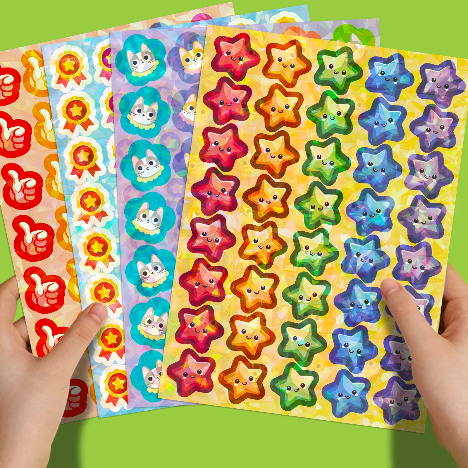 330pcs Children Laser Five Pointed Star Reward Stickers Cartoon Animal Medal Kindergarten Kids Praise Stickers Gifts