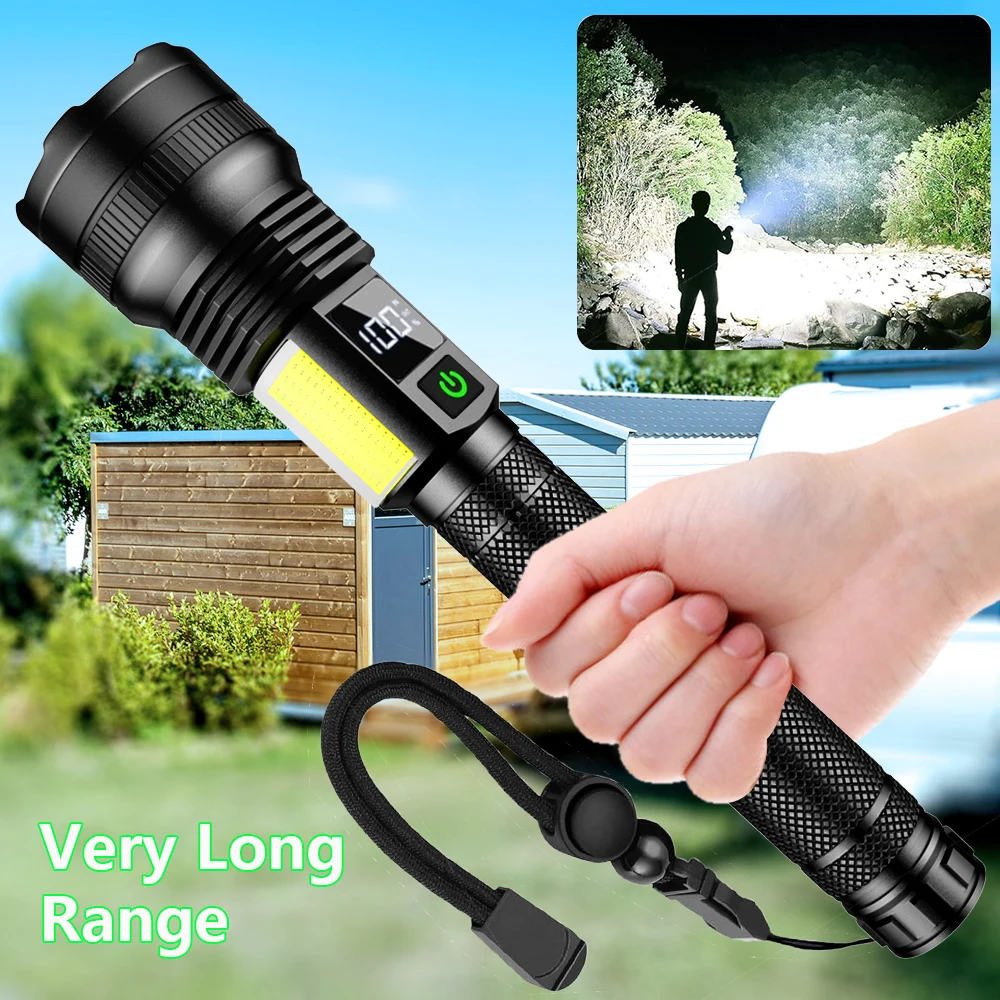 

Powerful Spotlight Long Range LED Flashlight Type-C Rechargeable Telescopic Zoom Focusing Spotlight Lamp Super Bright Tactical