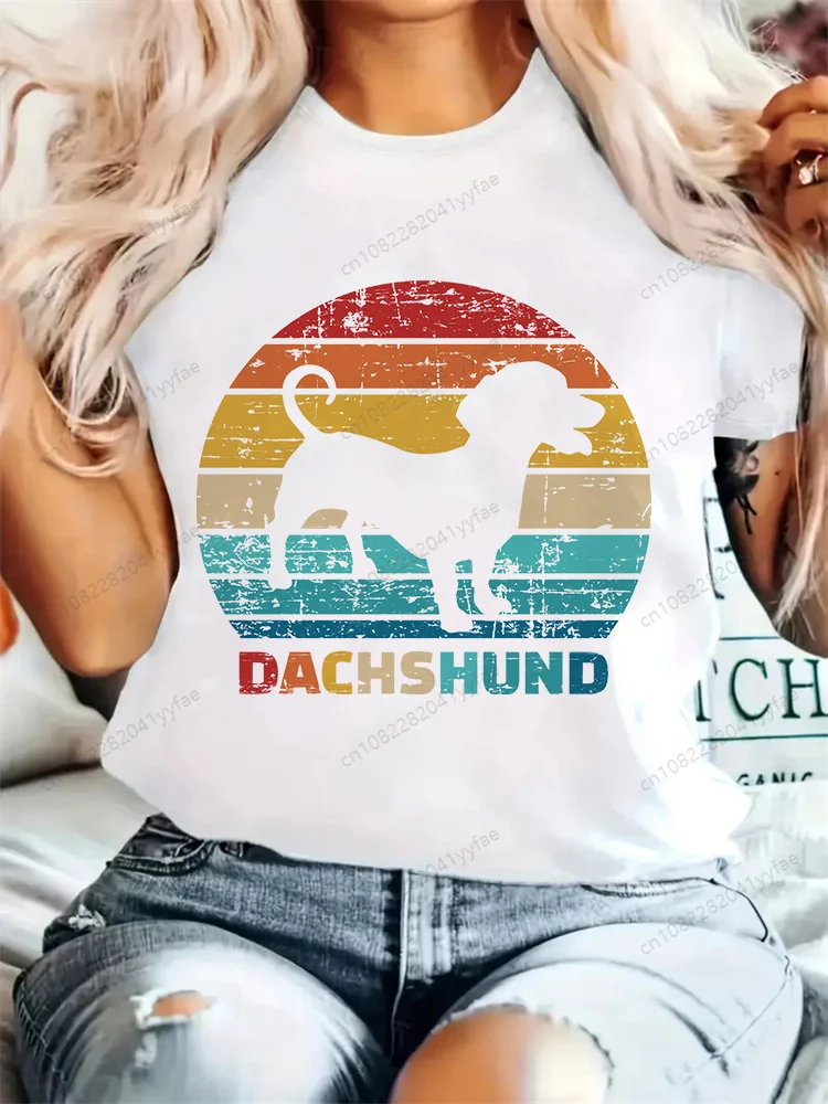 

Dachshund Print Funny Graphic T Shirts Women Summer Harajuku Girls Streetwear Camisa Casual O Collar Custom Shirt