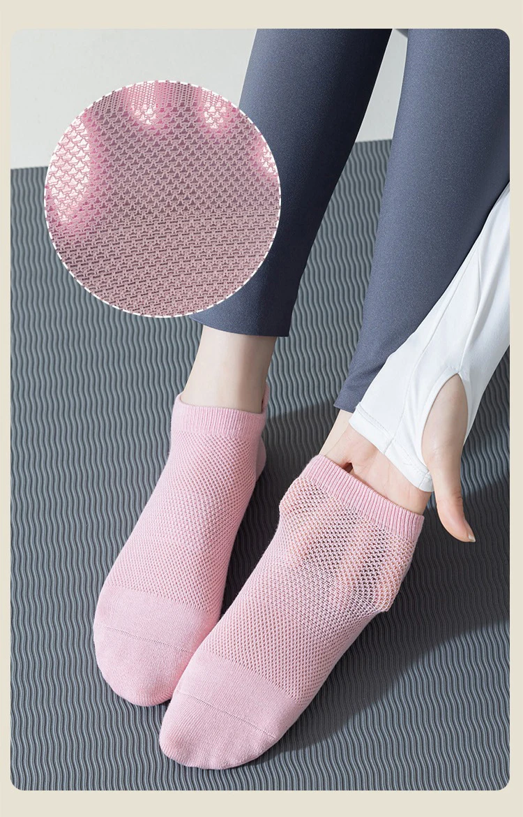 4 Paar rutschfeste Yoga-Socken für Damen, Baumwolle, niedrig geschnitten, Pilates-Socken, Gym, Fitness, Tanz, Sport, Bodensocken mit kurzem Griff – Detail 4