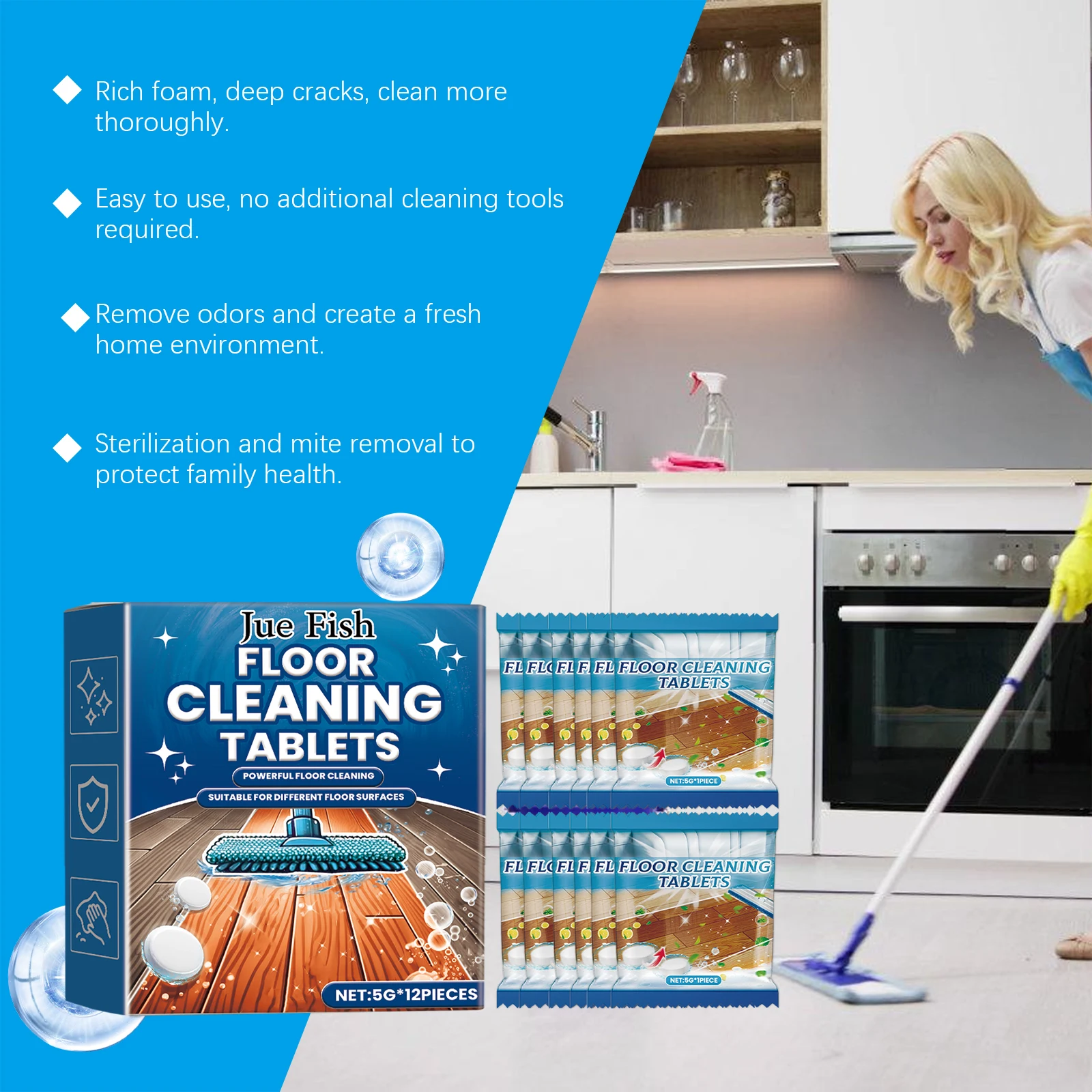 

Floor Cleaner Effervescent Decontamination Cleaner - Powerful whitening treatment for tile, wood flooring and household washing