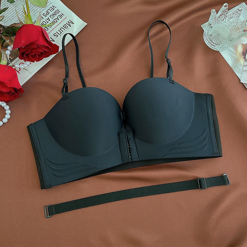 Vor Schließung Push-Up Bhs frauen Sexy Nahtlose Plunge Keine Stahl Büstenhalter Dicke Weibliche Unterwäsche Einfarbig Unsichtbare Dessous