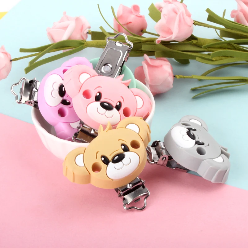 3pcs Silicone Pacifier Clips Teether Bear Fox Unicorn Baby Teething Teether Clip Necklace Beads Tool Nurs Accessories Food Grade