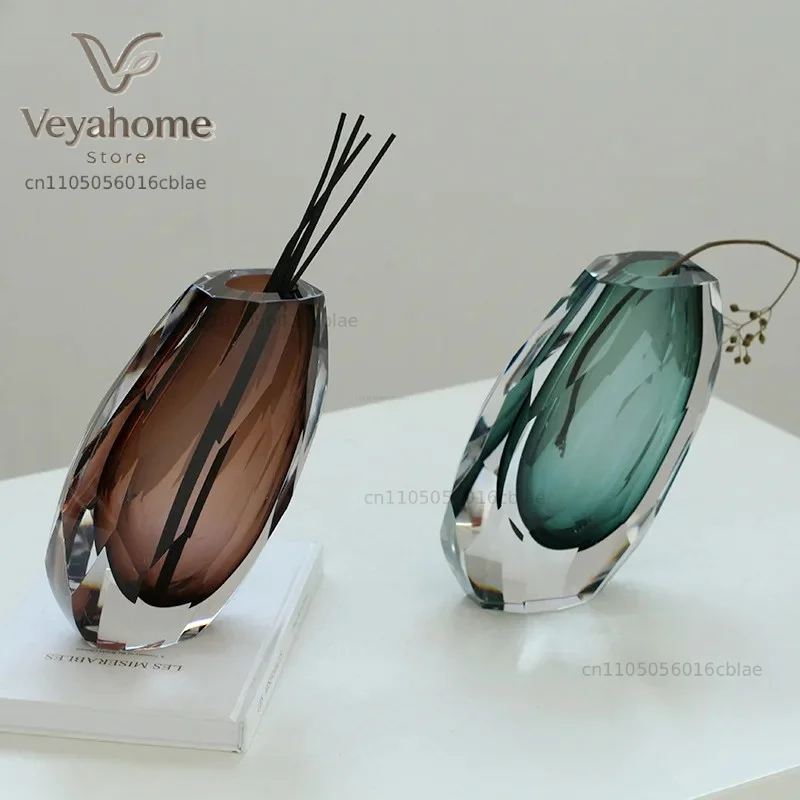 Modern Glass Slanted Mouth Vase Aromatherapy Bottle Desktop Flower Ware Handicrafts Flower Arrangement Vase Home Decor Ornament