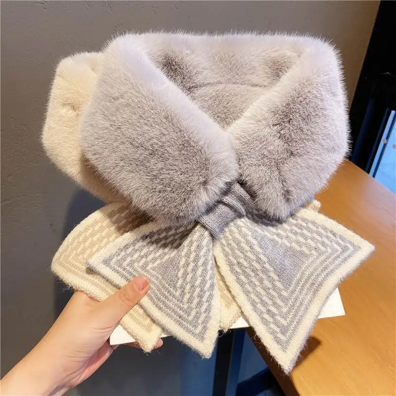 Plush Rabbit Fur Women's Scarf Crossed Imitation INS Autumn Winter Sweet Style Fashionable Versatile Student Small Scarf