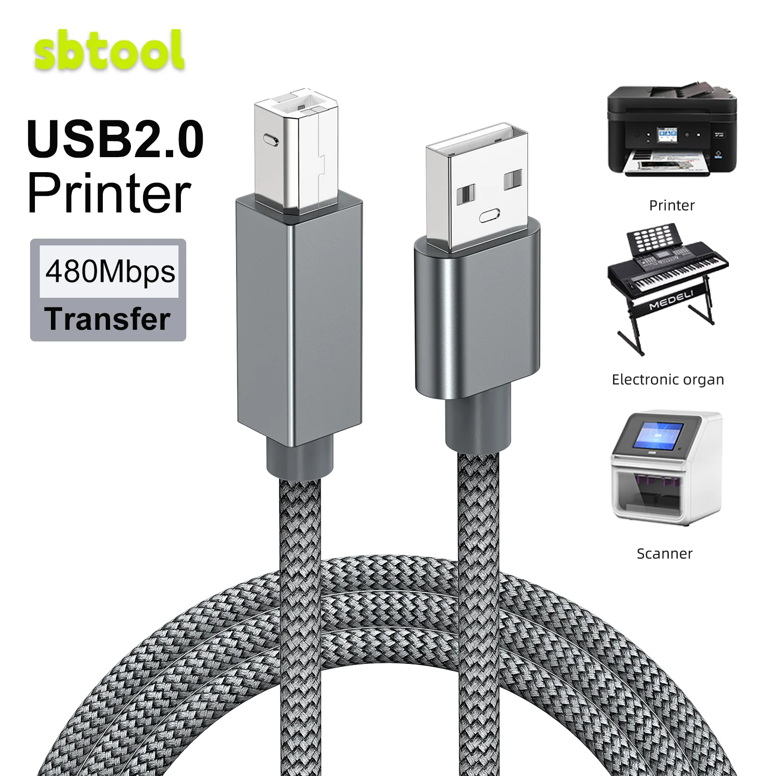 The USB2.0 Square Port Printer Data Connection Cable Is Suitable for Canon HP and Epson Printers and High-Speed Scanners