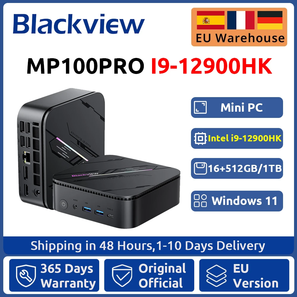 Blackview MP100PRO NUEVO Mini PC Intel I9-12900HK Windows 11 14 núcleos 20 hilos 16 GB + 512 GB / 1 TB WiFi 6 Mini computadora PC BT5.2