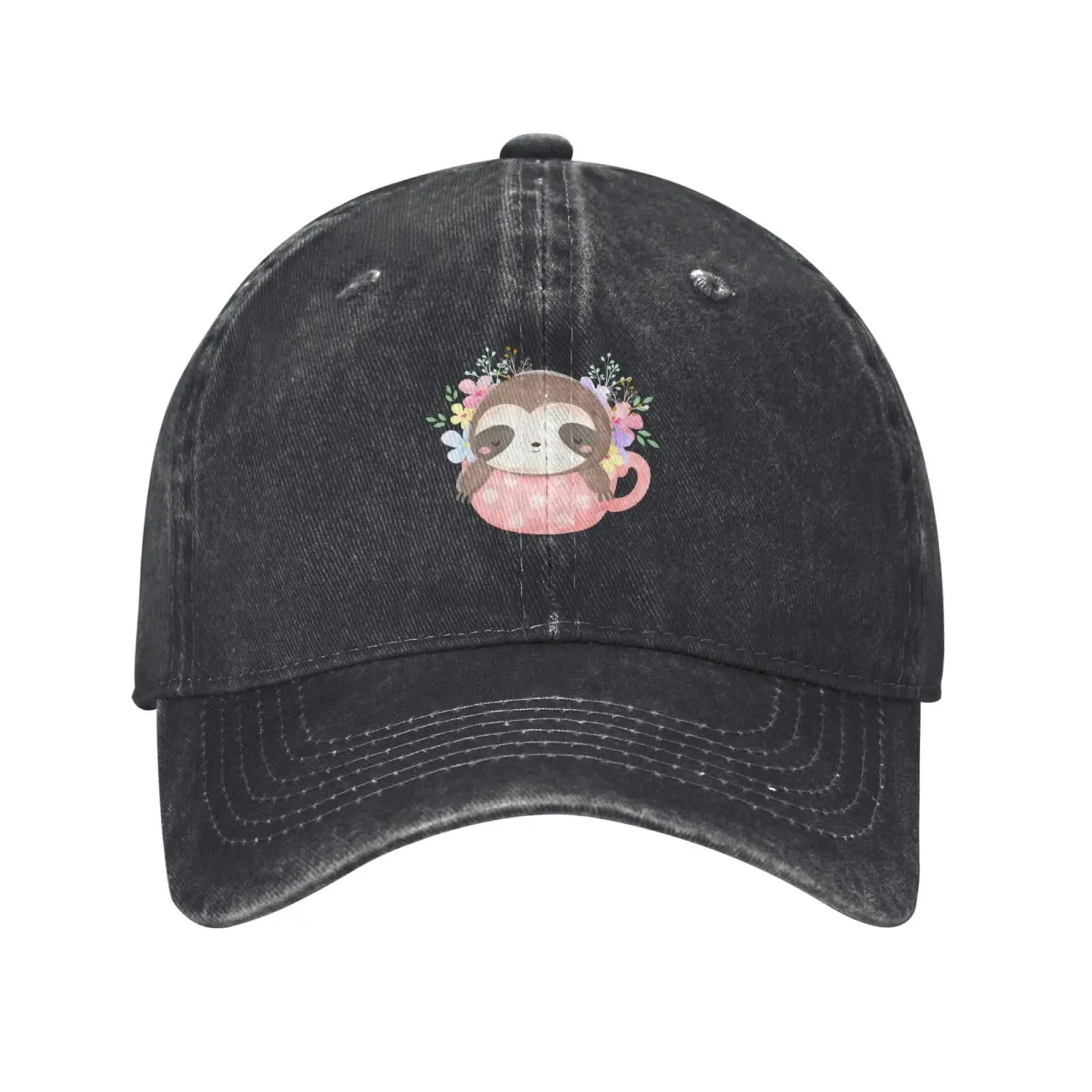 

Cute Sloth in A Cup Baseball Cap for Men Women Vintage Trucker Hat Golf Hats Dad Hat Black