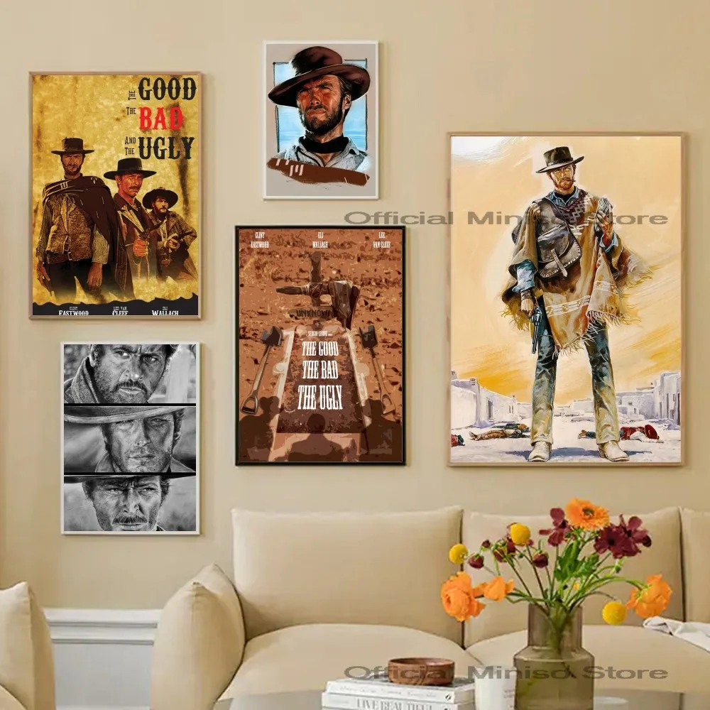 1pc Vintage The Good The Bad And The Ugly Poster Self-adhesive Art Waterproof Paper Sticker Coffee House Bar Room Wall Decor