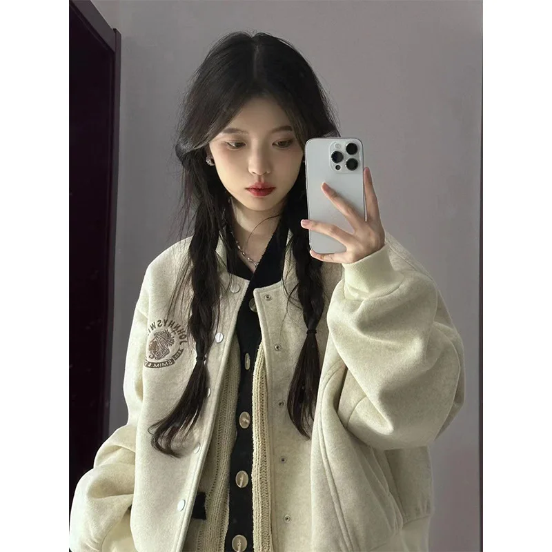 

Short Baseball Jacket for Women 2026 Autumn/Winter New Style Fashionable Loose School Style Casual Versatile Thickened Outerwear