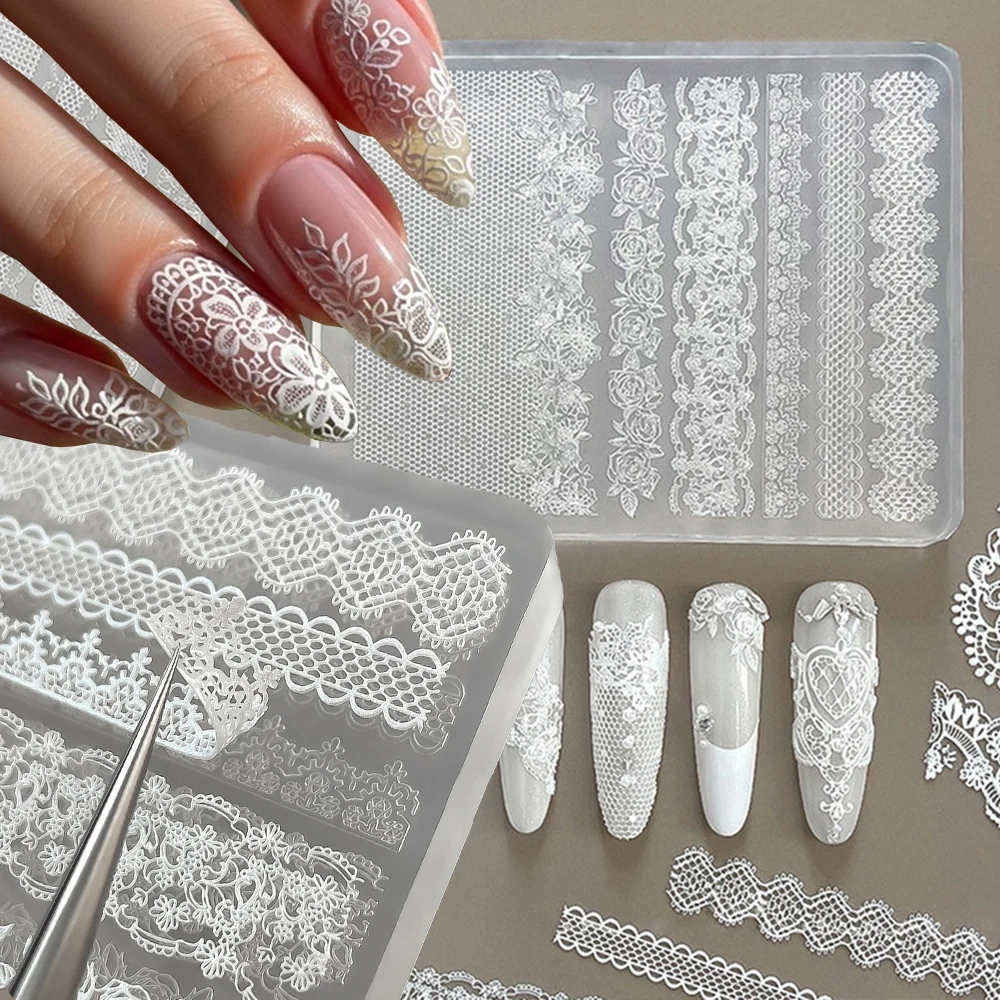 5D Lace Silicone Nail Art Molds Retro Rose Flower Lace Ribbon Design Nail Silicone Template Ultra-thin Sexy Lace Manicure Mold#*