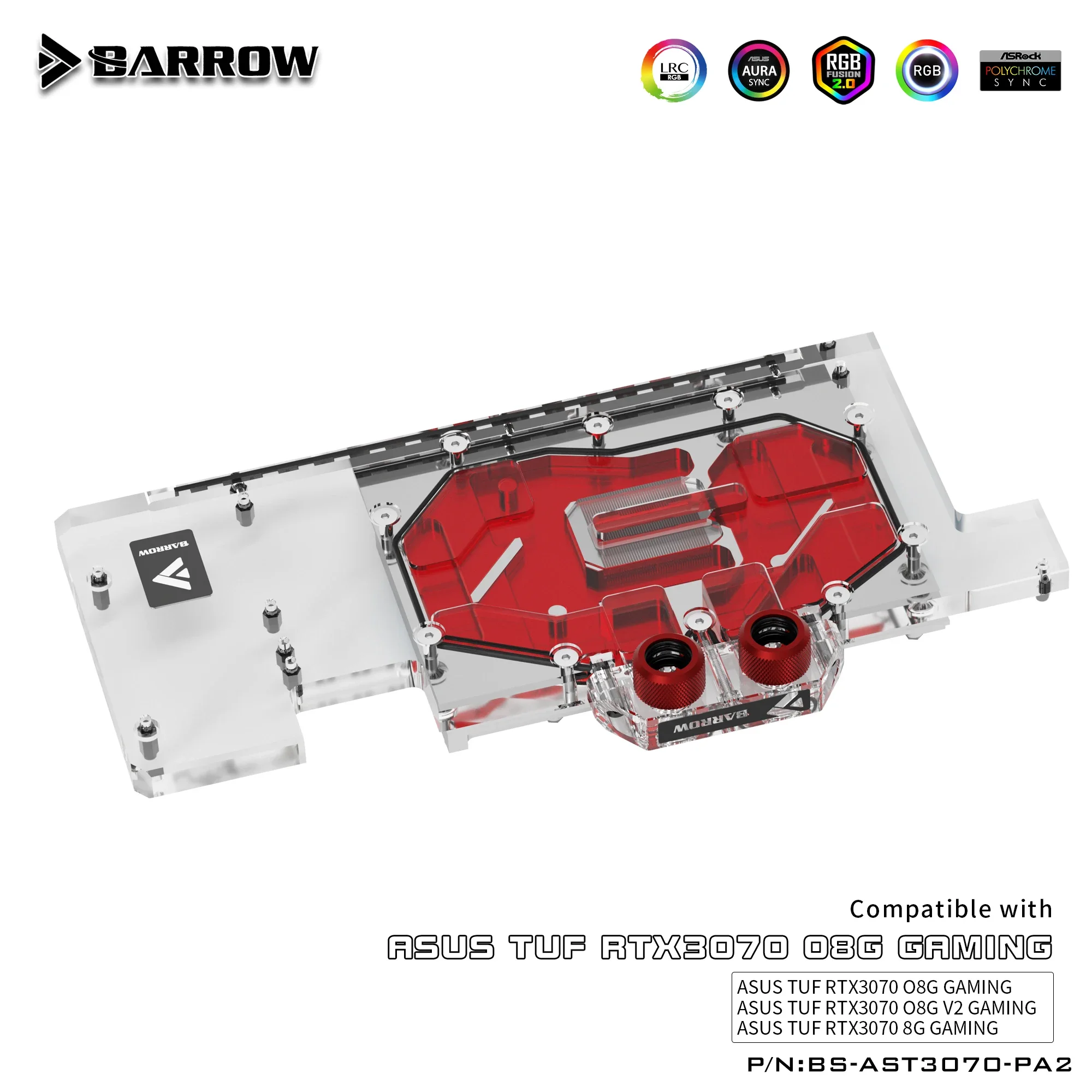 Barrow 3070 GPU 수냉 블록, ASUS TUF RTX3070 8G 게임용, 풀 커버 ARGB GPU 쿨러, PC 수냉, BS-AST3070-PA2